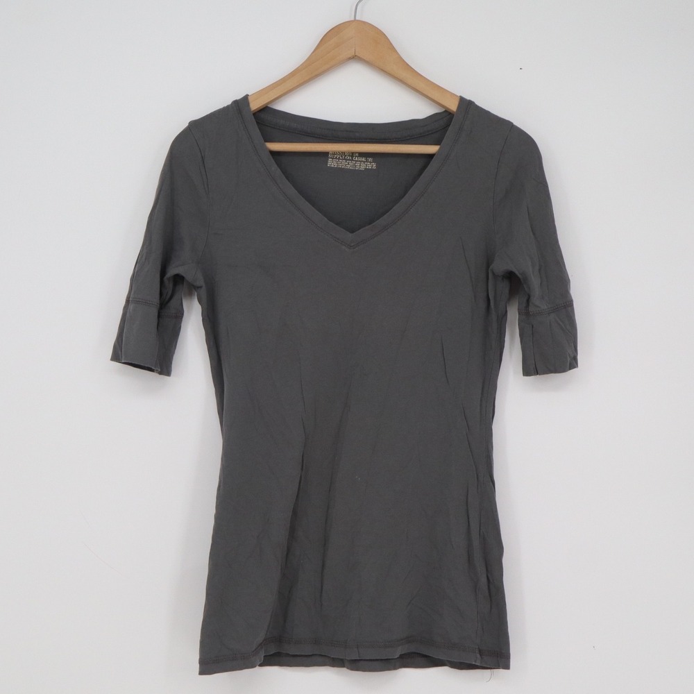 Mossimo Supply Co Womens Medium Gray V-Neck Elbow Sleeve Cotton Casual Tee Shirt